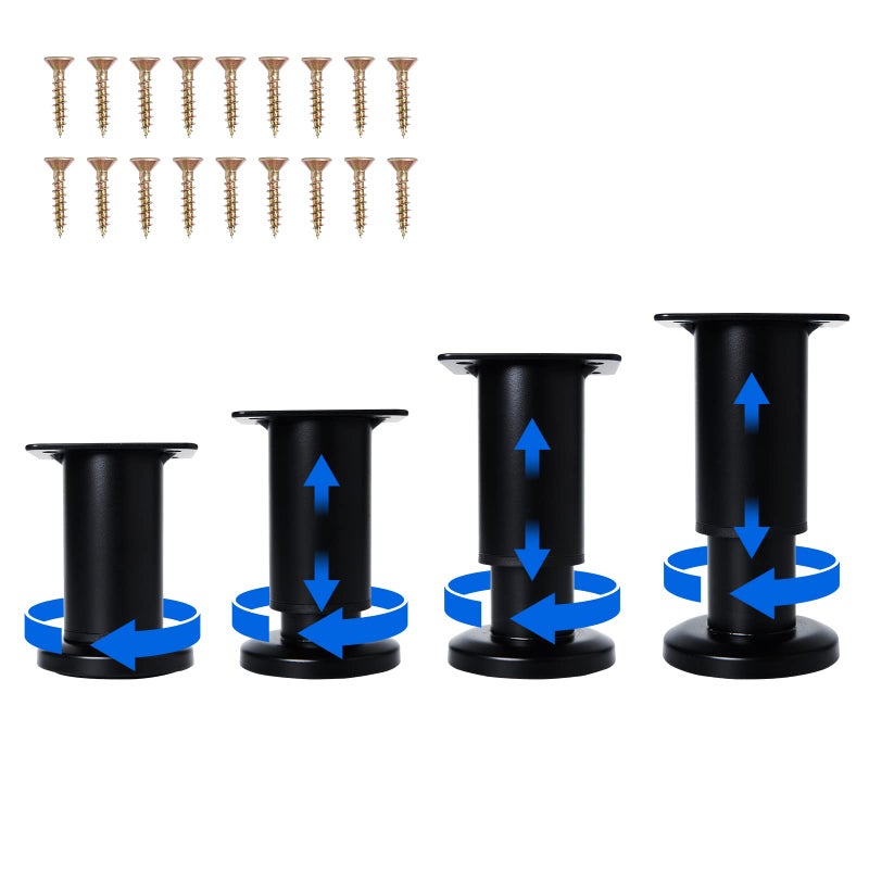Olldag 4 Pcs Adjustable Height Furniture Support Legs [with Screws] 3.15-4.72 inch  Metal Heavy Duty Furniture Replacement Legs for Chair/Bed/Sofa/Cabinet/Couch/Dresser/Bed/Table (Black) - Image 1
